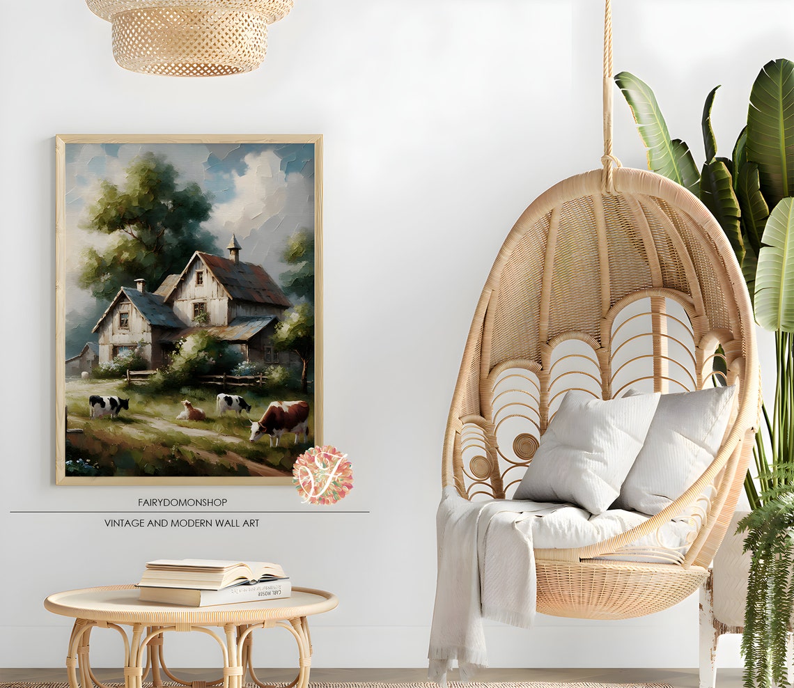 Farmhouse Quiet Farmhouse Wall Art Landscape Art Farmhouse Wall Art Vintage Print Country Landscape Painting - Image 2