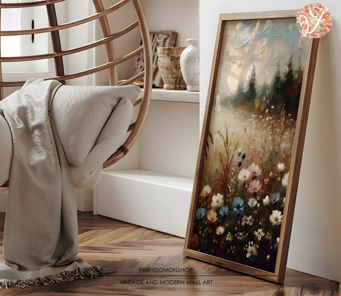 Colorful Wildflower Meadow Country Landscape Painting Poster - Image 3