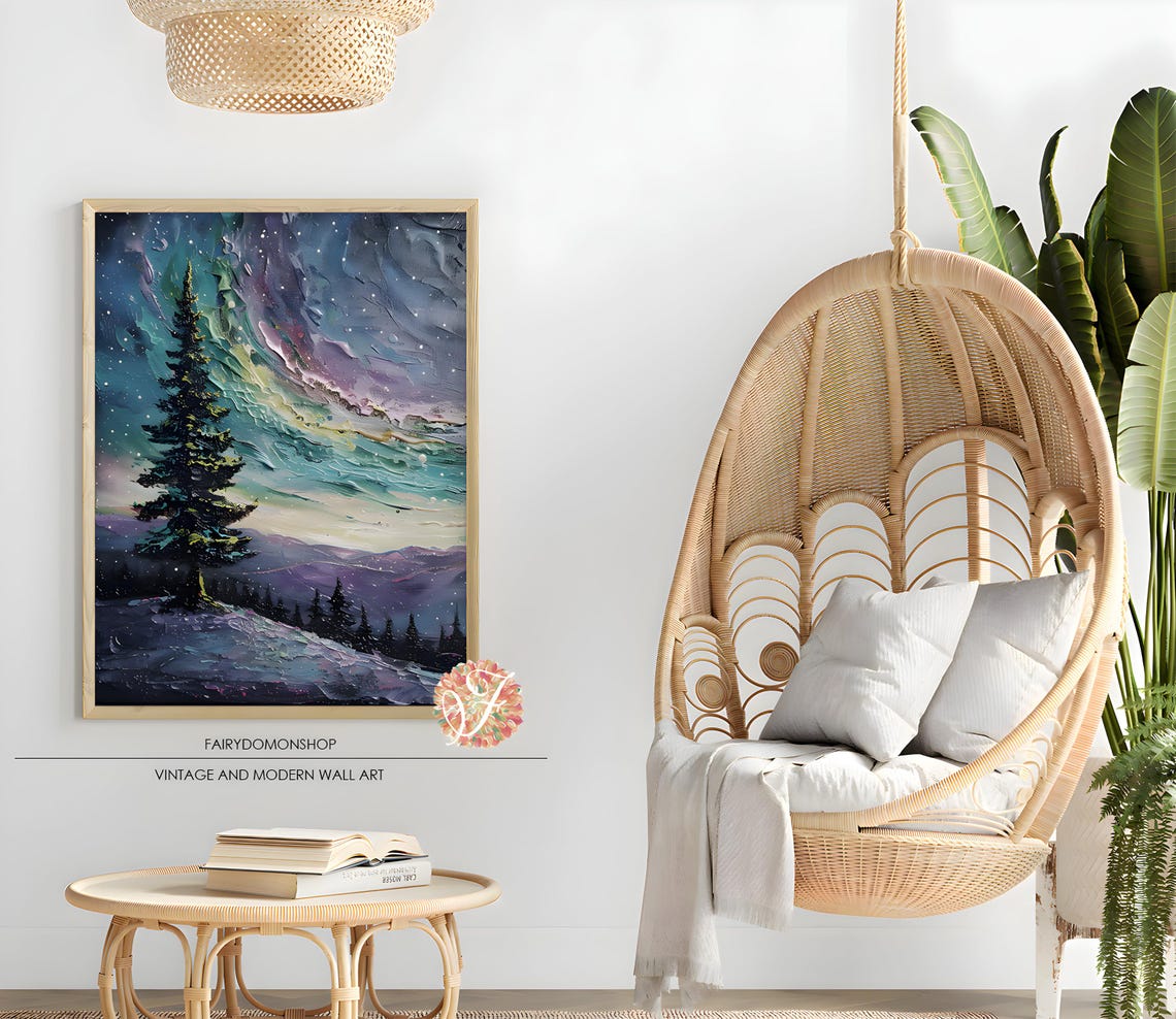Northern Lights Pine Tree Poster Starry Night Aurora Winter Sky Decor - Image 2