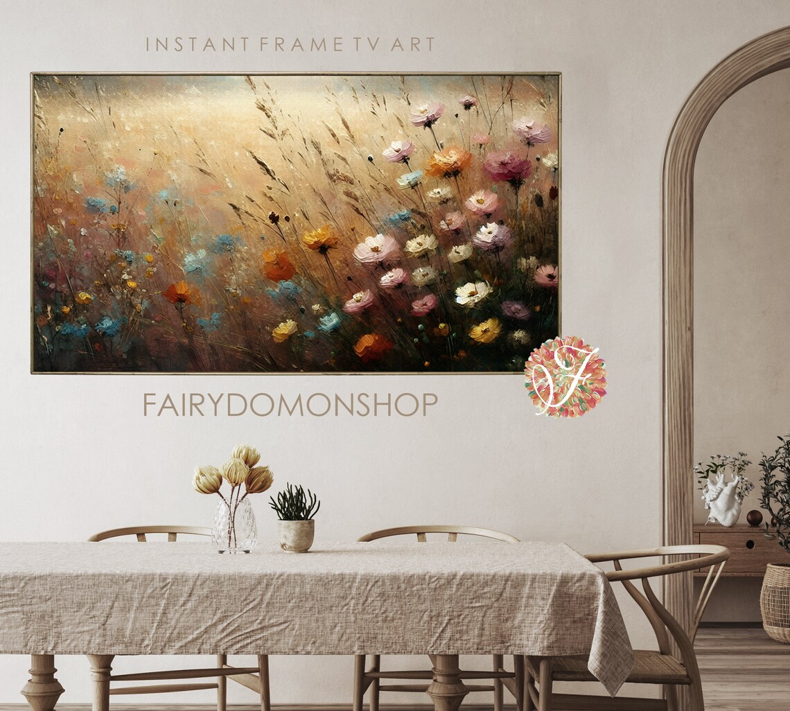 Vintage Style Wildflower Meadow Golden Hour Painterly Floral Poster - Image 2