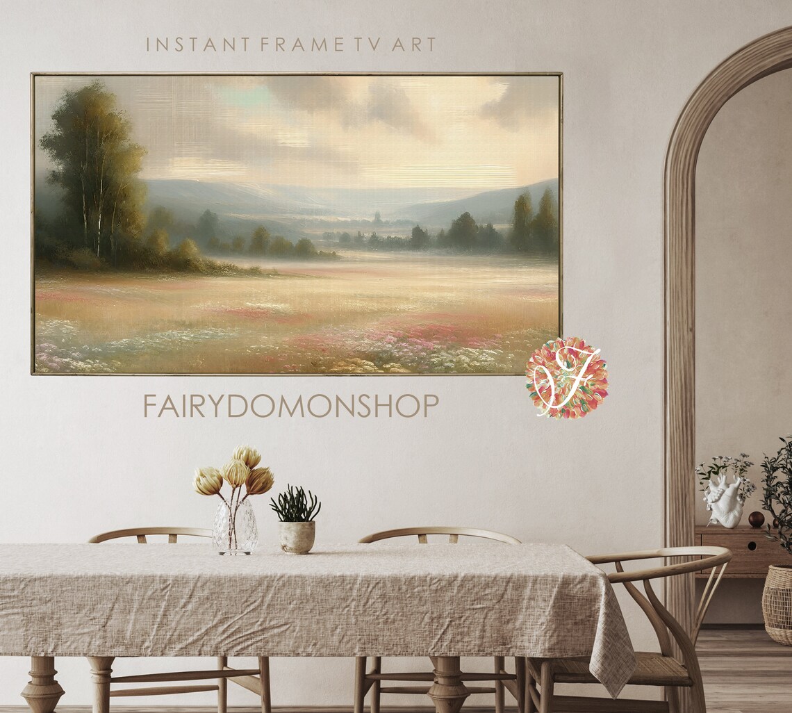 Misty Meadow Tall Grasses Soft Floral Landscape Oil Painting Poster - Image 2