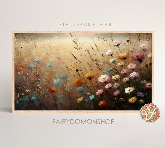 Vintage Style Wildflower Meadow Golden Hour Painterly Floral Poster