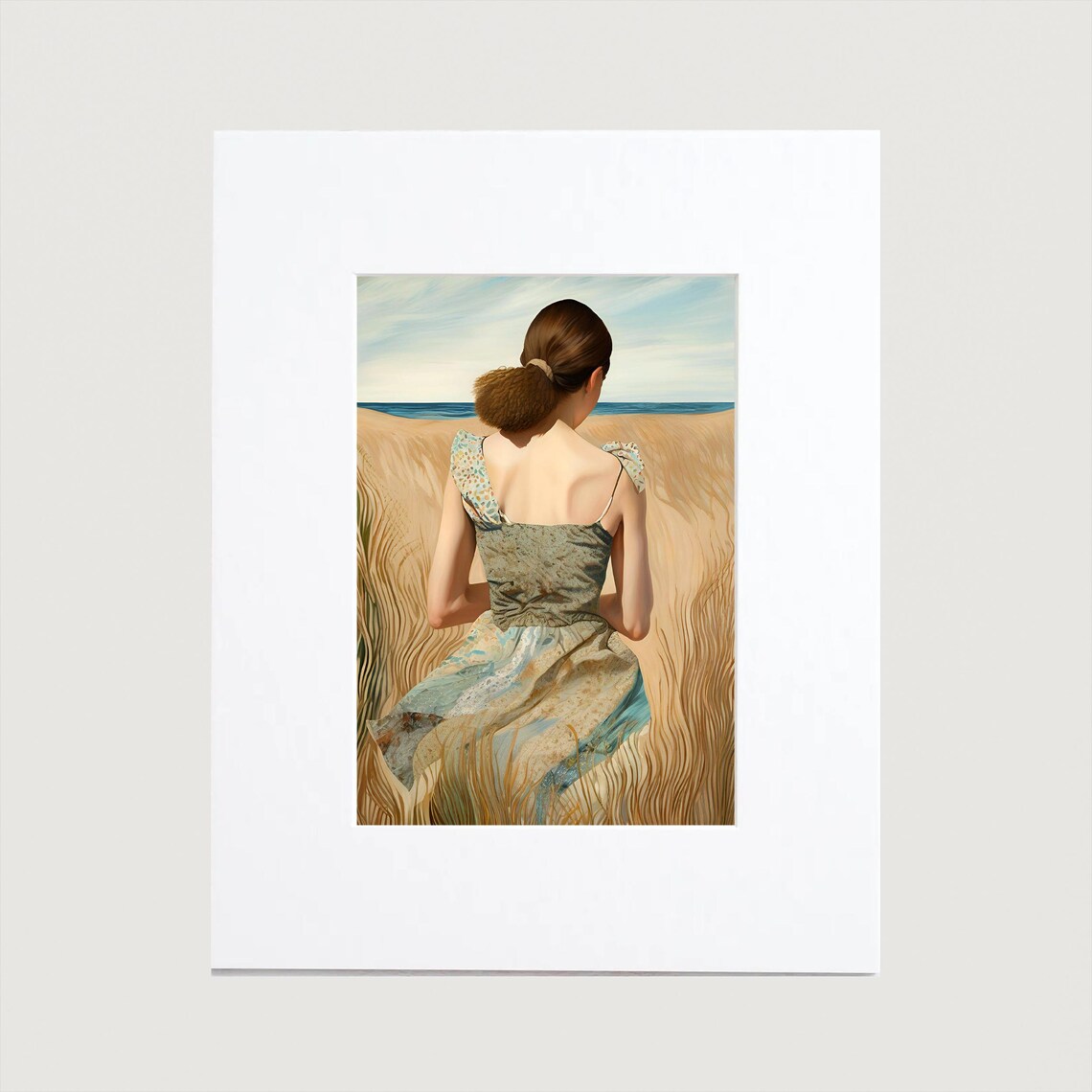 Woman Walking Beach Dunes Back View Coastal Seaside Art Poster - Image 2