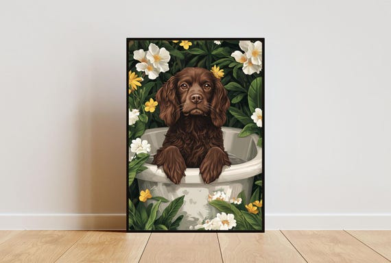 Boykin Spaniel In Bathtub Poster Funny Dog Poster Boykin Spaniel Bathroom Print Boykin Spaniel Bath Poster Pet Dog Bathroom Wall Art