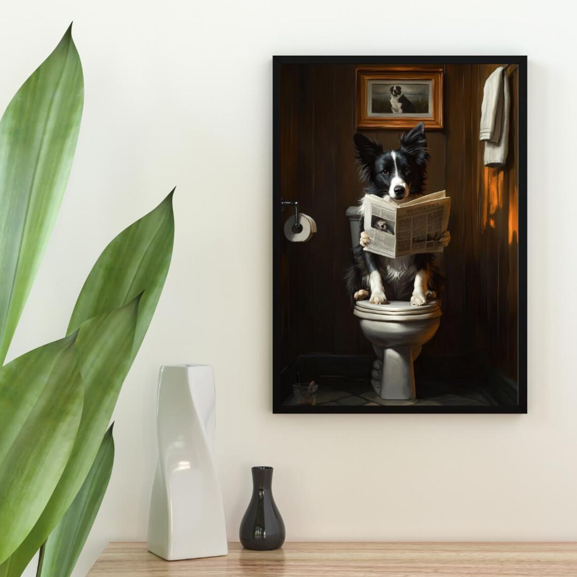 Border Collie Bathroom Poster, Dog Toilet Portrait - Image 2