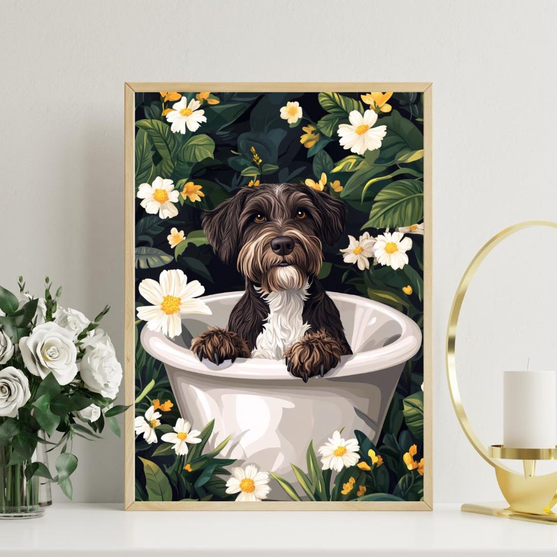 Wirehaired Pointing Griffon In Bathtub Poster Funny Dog Poster Wirehaired Pointing Griffon Bathroom Print Wirehaired Pointing Griffon Art - Image 3