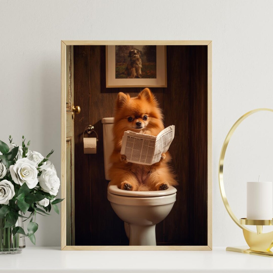 Pomeranian On Toilet Bathroom Dog Poster Print - Image 3