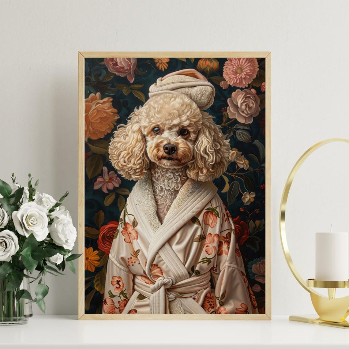Cute Curly Poodle Dog in Bathrobe Fun Bathroom Spa Day Art Poster - Image 3