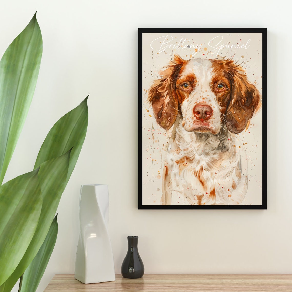 Brittany Spaniel Watercolor Portrait Orange White Dog Art Poster - Image 2