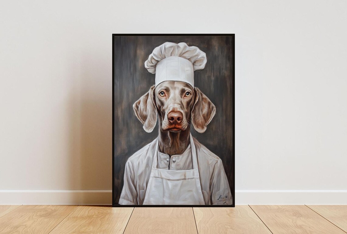 Weimaraner in Chef's Hat, Funny Kitchen Art Print