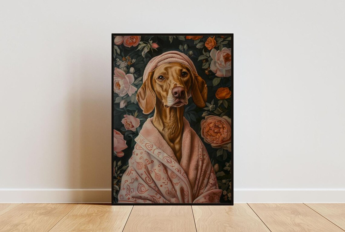 Vizsla In Bathrobe Dog Bathroom Art Print