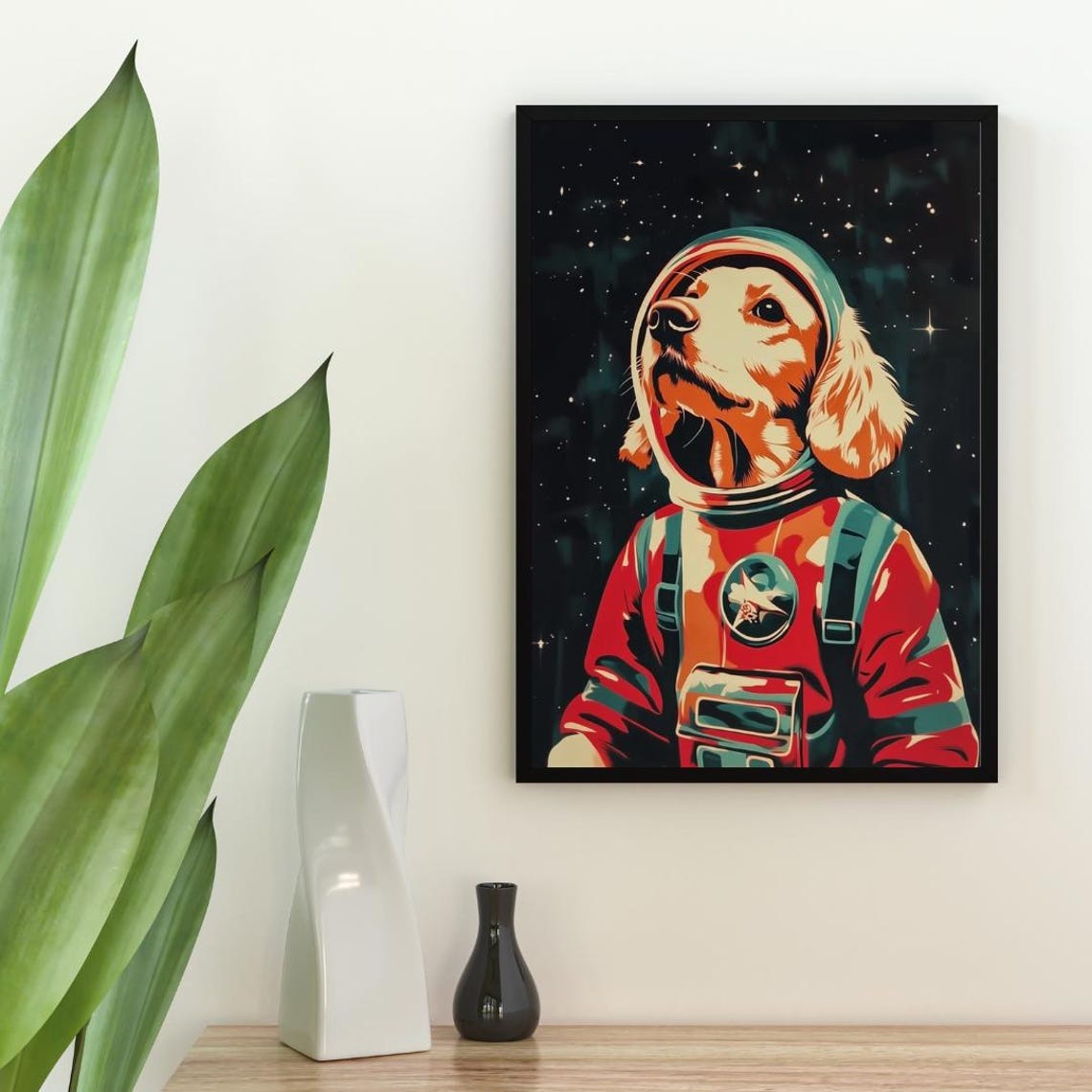 English Cocker Spaniel Astronaut Retro Space Dog Portrait Poster - Image 2