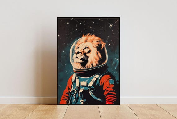Lion Astronaut Poster Lion Retro Print Lion Portrait Animal Retro Space Poster Funny Animal Poster Andy Warhol Poster Vintage Poster