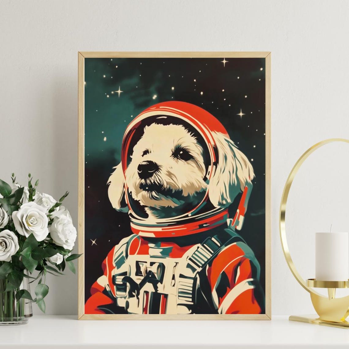 Bichon Frise Astronaut Retro Space Dog Pop Art Portrait Poster - Image 3