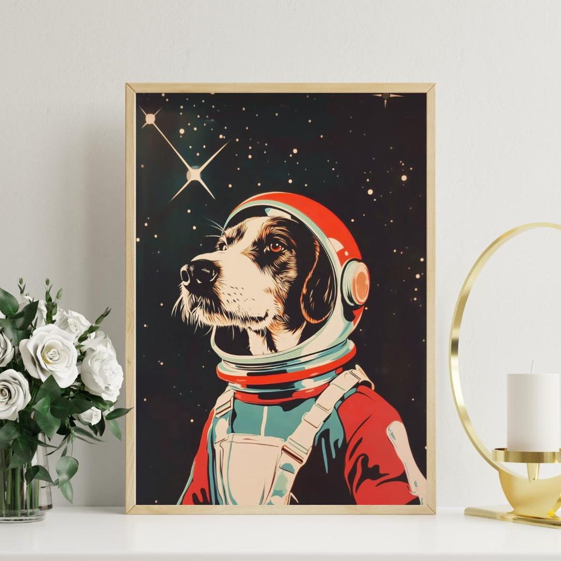 German Wirehaired Pointer Astronaut Poster German Wirehaired Pointer Retro Print Dog Retro Space Poster Funny Dog Poster Andy Warhol Art - Image 3
