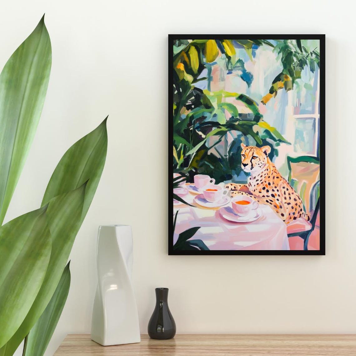 Retro Cheetah Poster Cheetah Oil Painting Vintage Cheetah Poster Animal Dining Room Wall Art Retro Animal Poster Funny Cheetah Wall Art - Image 2