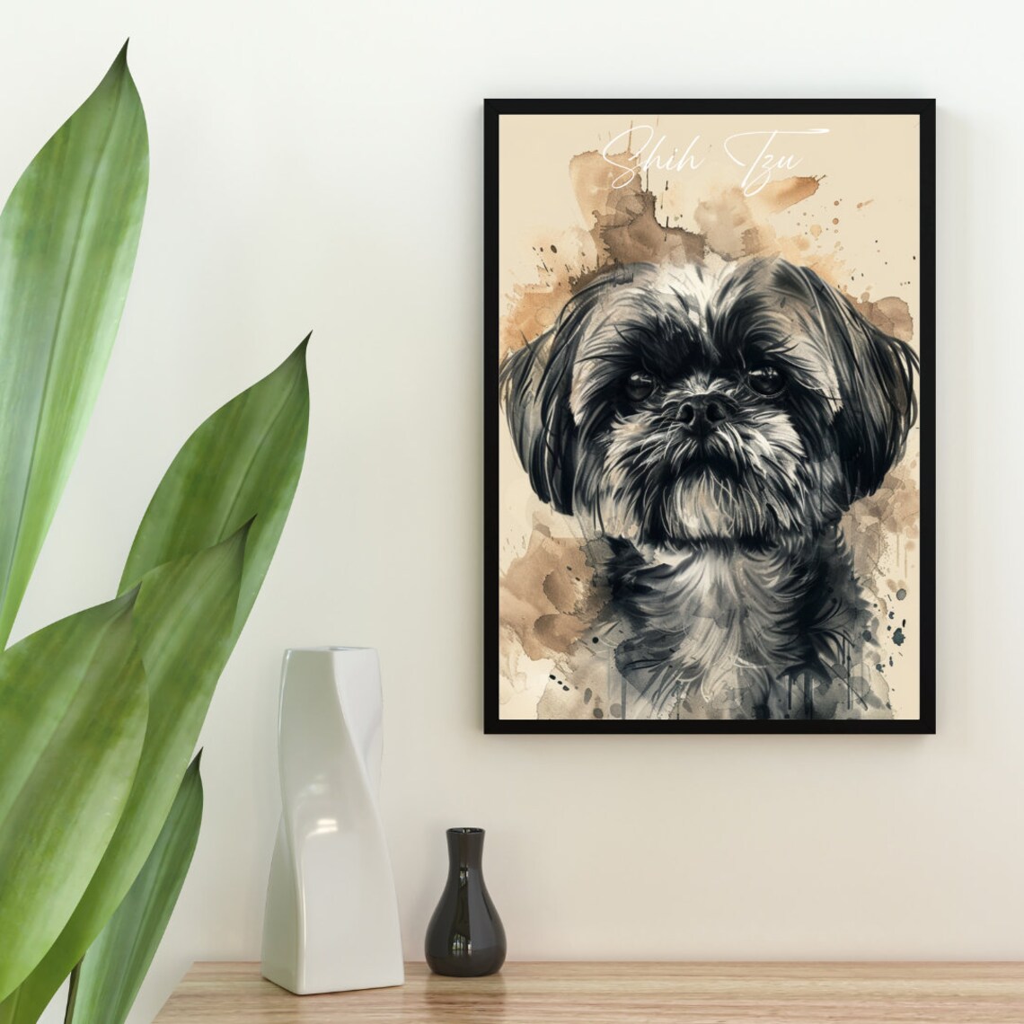 Shih Tzu Watercolor Dog Breed Portrait Poster Script Name Detail - Image 2
