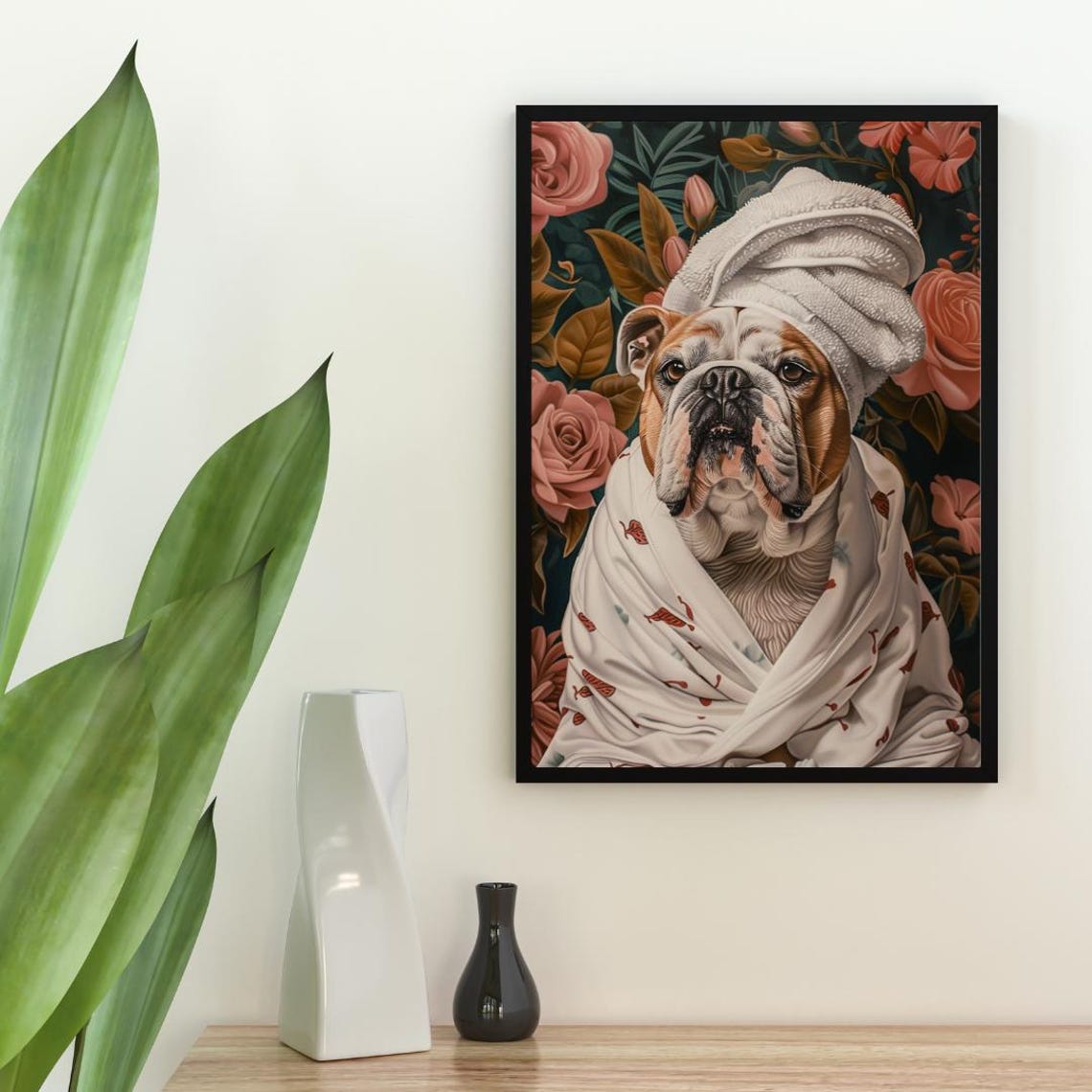 Bulldog In Bathrobe Poster Dog Poster Bulldog Bathroom Print Dog Wall Art Bulldog Portrait Pet Poster Dog Bathroom Poster Portrait - Image 2