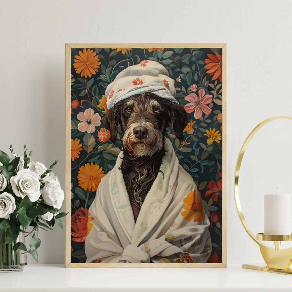 German Wirehaired Pointer in Bathrobe Art Print - Image 3