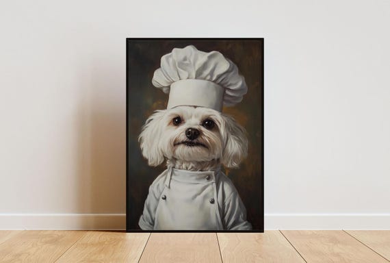 Maltese In Chefs Hat Poster Pet Poster Maltese In Apron Print Funny Dog Wall Art Maltese Portrait Dog Kitchen Poster Animal Poster