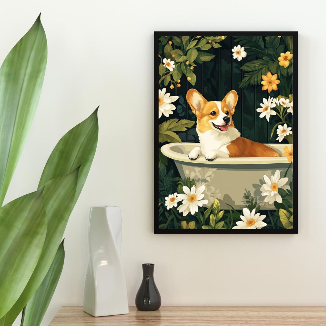 Pembroke Welsh Corgi in Bathtub Funny Dog Poster - Image 2