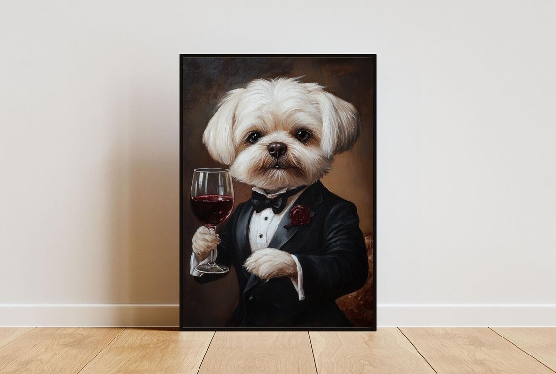 Maltese In Tuxedo Funny Dog Portrait Poster