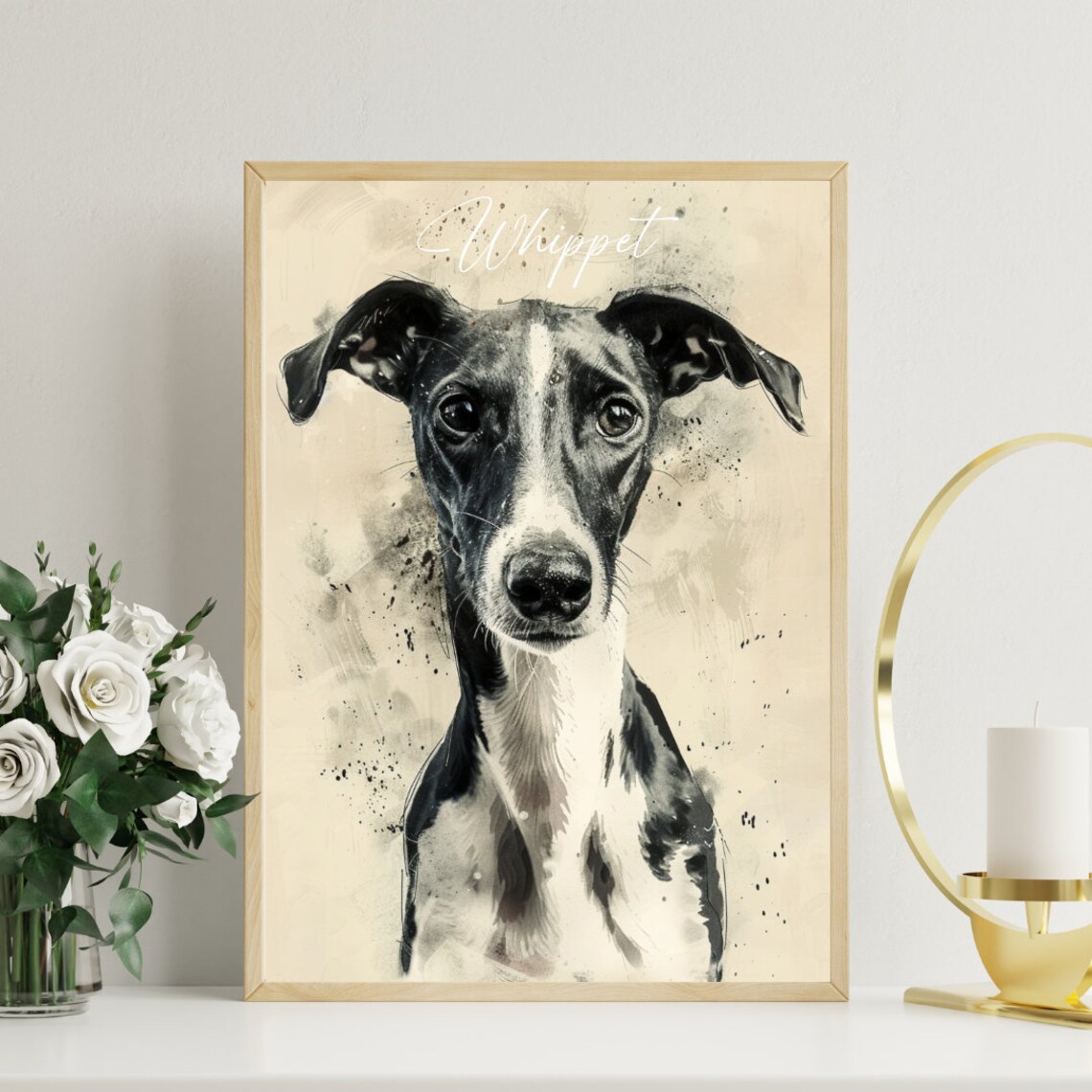 Whippet Watercolor Dog Breed Portrait Poster Script Name Detail - Image 3