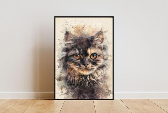 Selkirk Rex Cat Watercolor Portrait Soft Elegant Fine Art Poster