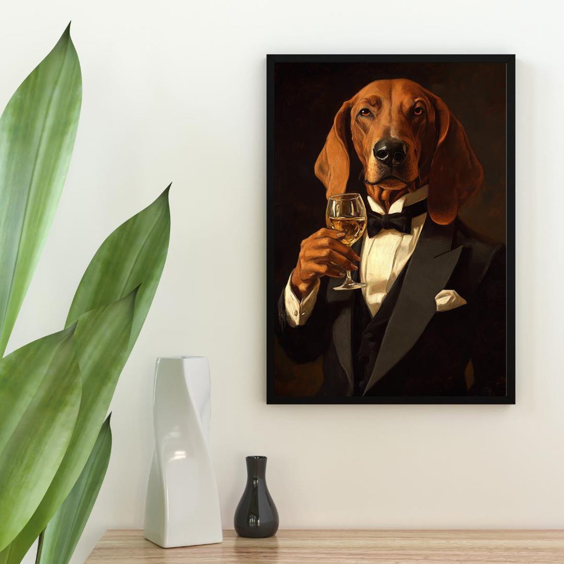 Bloodhound In Tuxedo Poster Pet Poster Bloodhound In Suit Print Bloodhound Portrait Dog Living Room Poster Funny Bloodhound Art Pet - Image 2