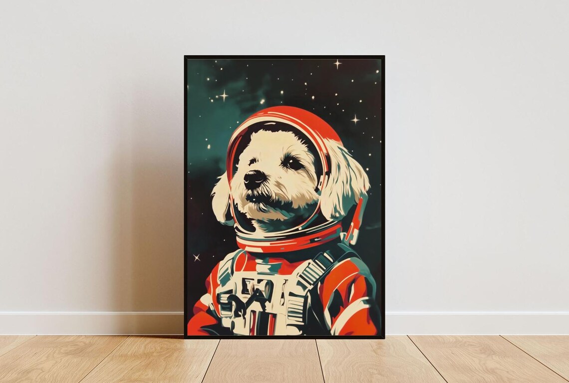 Bichon Frise Astronaut Retro Space Dog Pop Art Portrait Poster