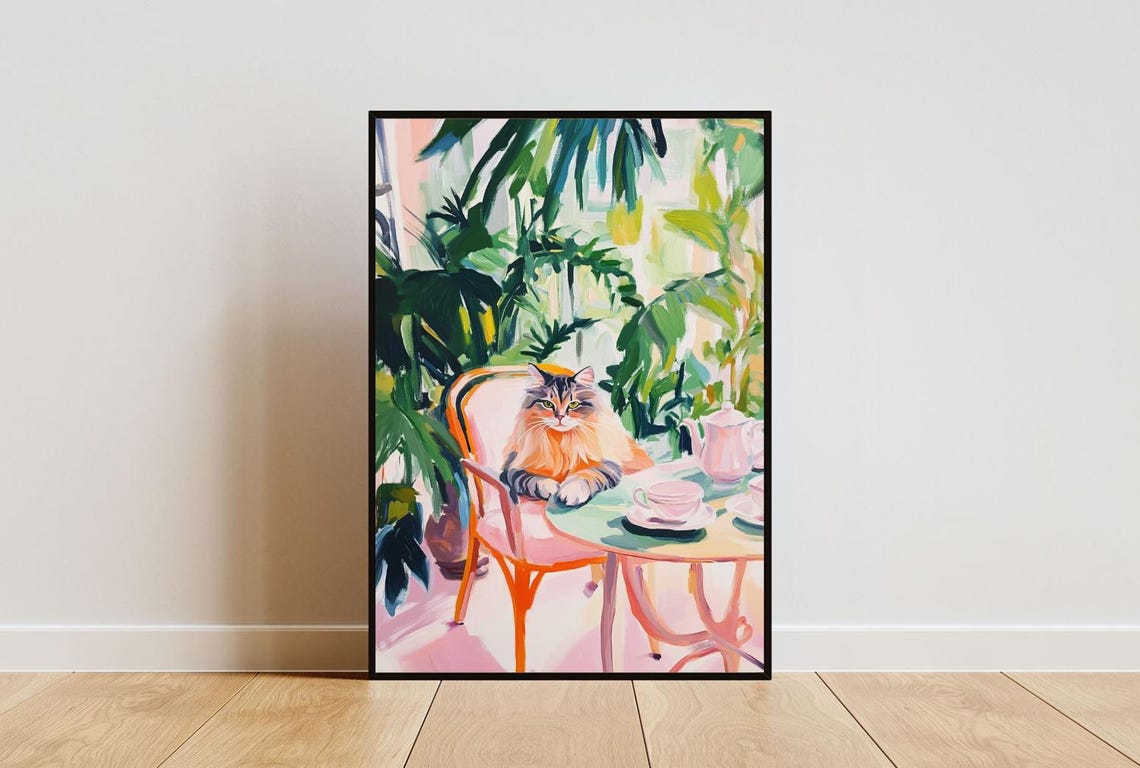 Retro Siberian Poster Siberian Oil Painting Vintage Siberian Poster Cat Dining Room Wall Art Retro Cat Poster Pet Poster Siberian Art