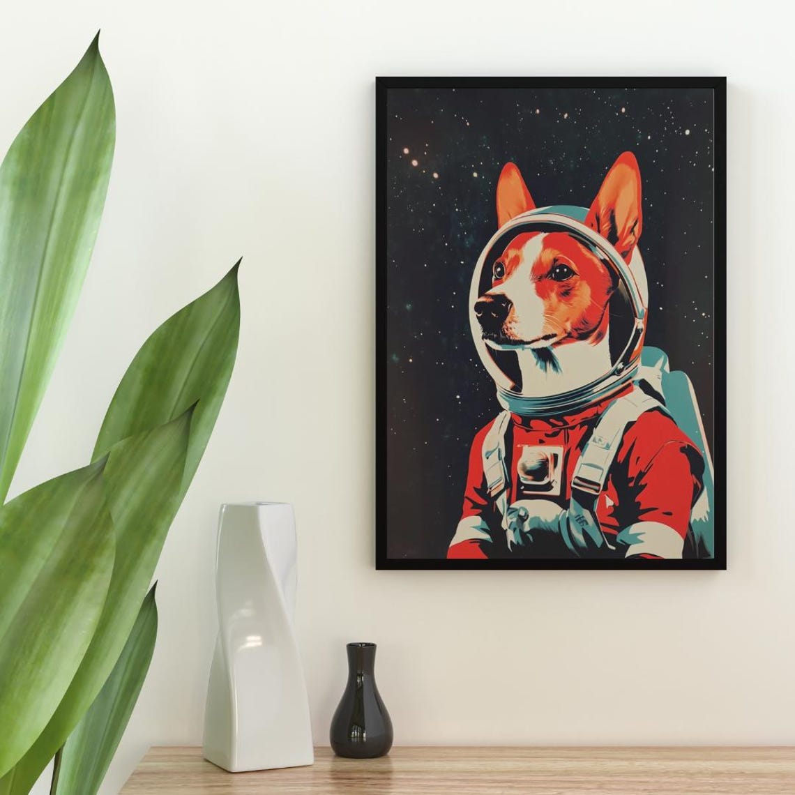 Basenji Astronaut Retro Red Space Suit Starry Night Portrait Poster - Image 2