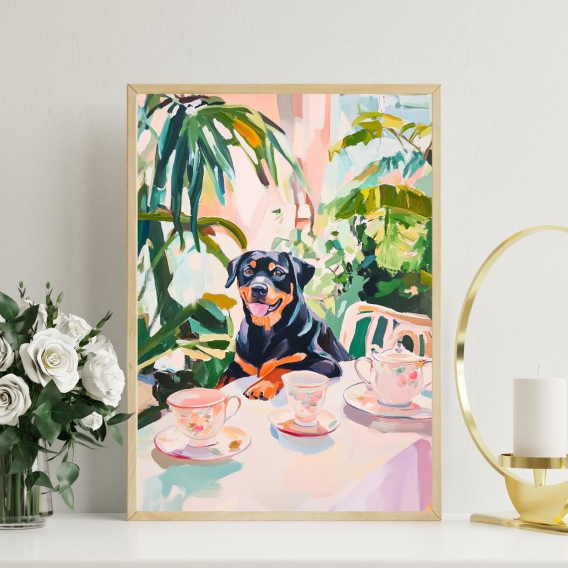 Retro Rottweiler Poster Rottweiler Oil Painting Vintage Rottweiler Poster Dog Dining Room Wall Art Retro Dog Poster Rottweiler Wall Art - Image 3