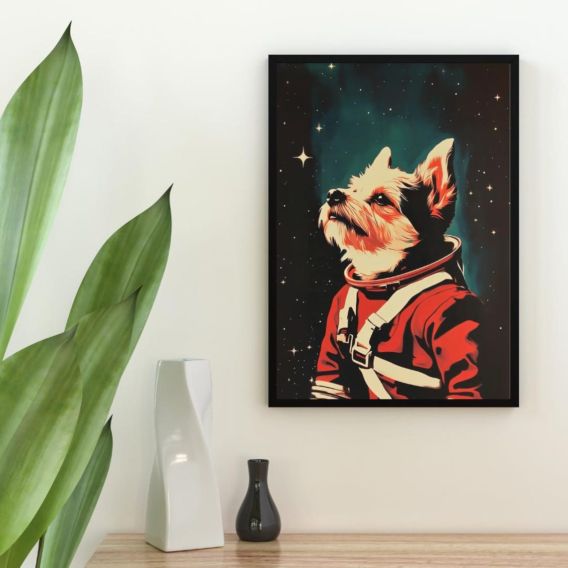 Terrier Dog Astronaut Vintage Retro Starry Space Portrait Poster - Image 2