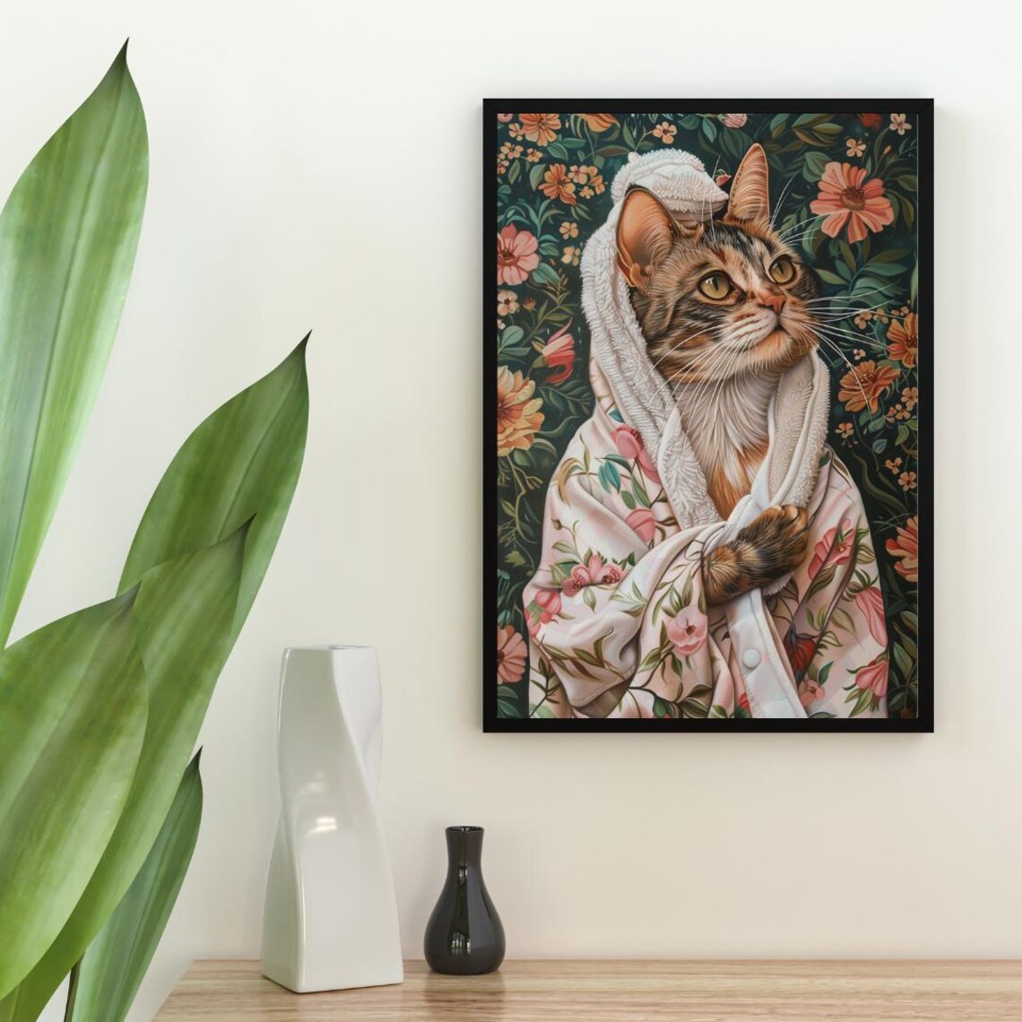 Tortoiseshell Cat In Bathrobe Spa Day Funny Portrait Wall Poster - Image 2