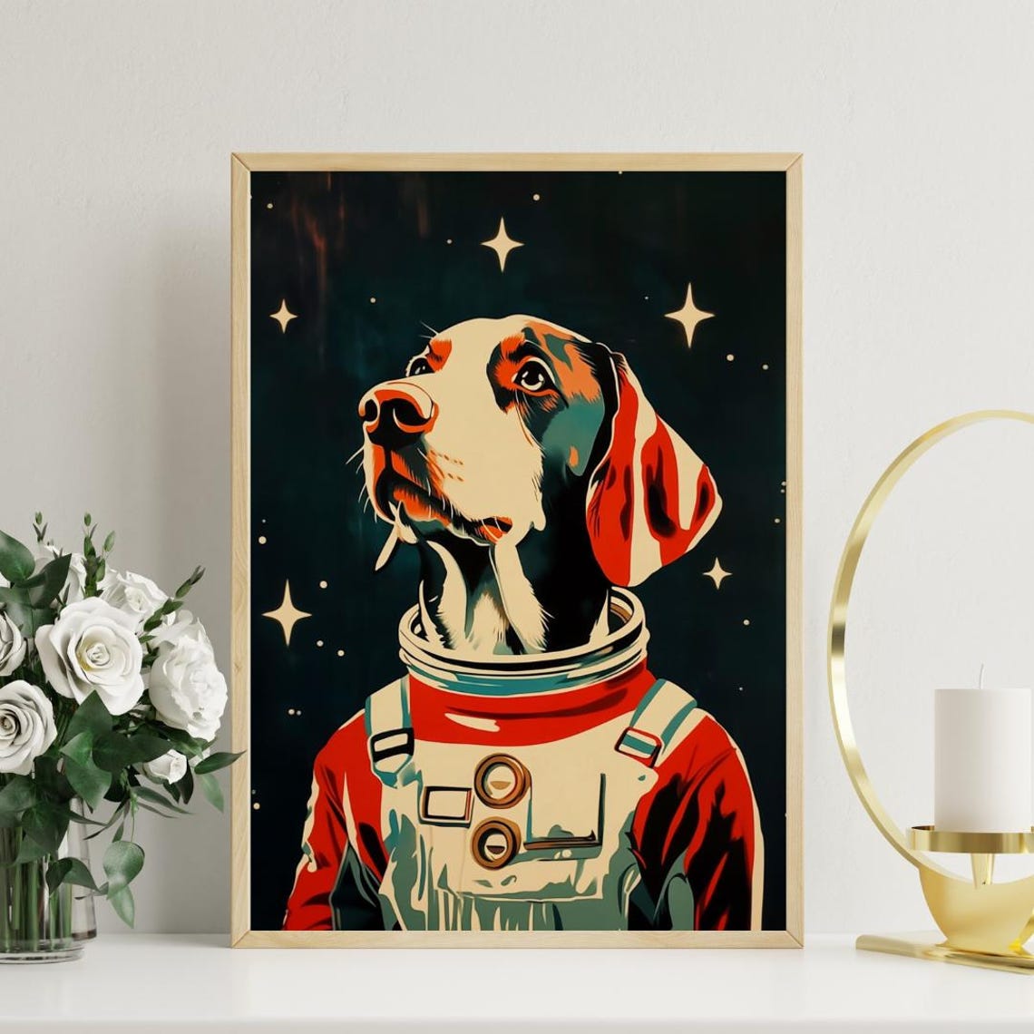 German Shorthaired Pointer Astronaut Retro Space Dog Poster Gift - Image 3