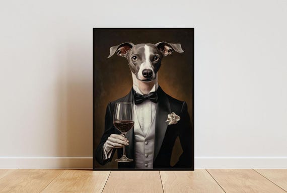 Italian Greyhound In Tuxedo Poster Pet Poster Greyhound In Suit Print Greyhound Portrait Funny Greyhound Art Funny Pet Print Dog Print