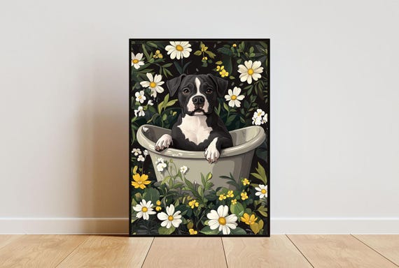 Staffordshire Bull Terrier In Bathtub Poster Funny Dog Poster Staffy Bathroom Print Staffy Bath Poster Pet Poster Dog Bathroom Wall Art