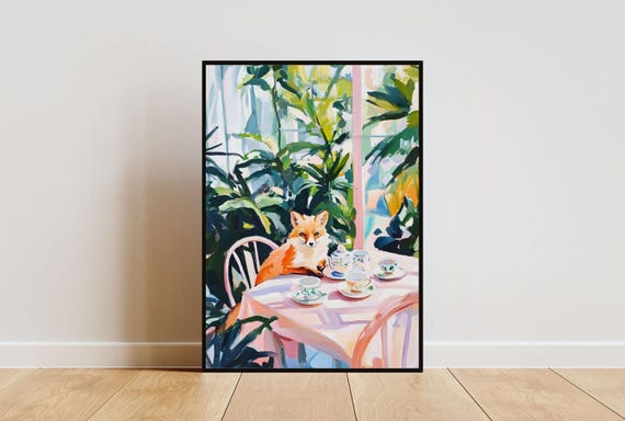 Retro Fox Poster Fox Oil Painting Vintage Fox Poster Animal Dining Room Wall Art Retro Animal Poster Funny Fox Wall Art Fox Print
