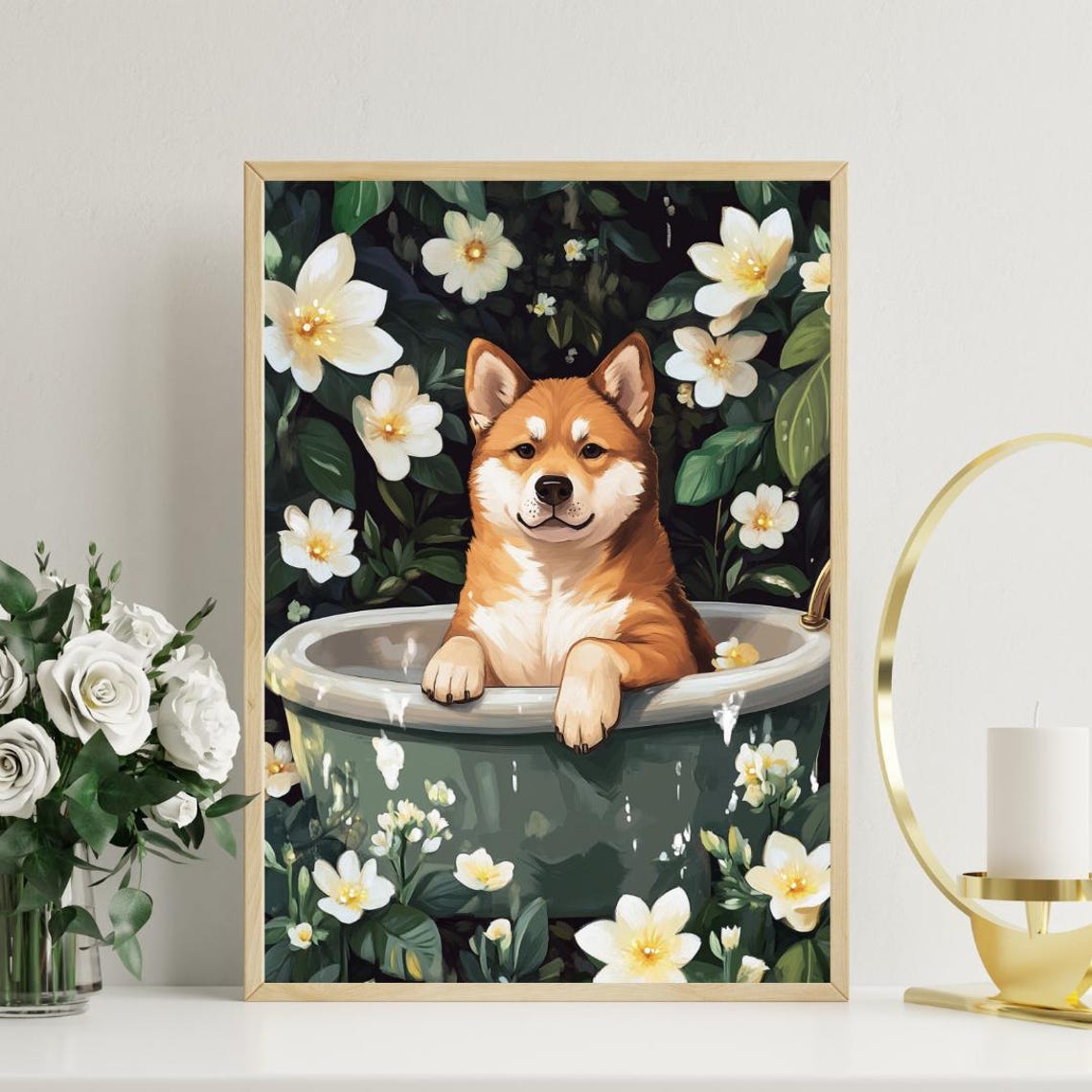 Akita In Bathtub Poster Funny Dog Poster Akita Bathroom Print Akita Bath Poster Pet Poster Dog Bathroom Wall Art Funny Akita Dog Print - Image 3