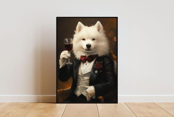Samoyed In Tuxedo Poster Pet Poster Samoyed In Suit Print Dog Wall Art Samoyed Portrait Dog Living Room Poster Funny Samoyed Art Pet