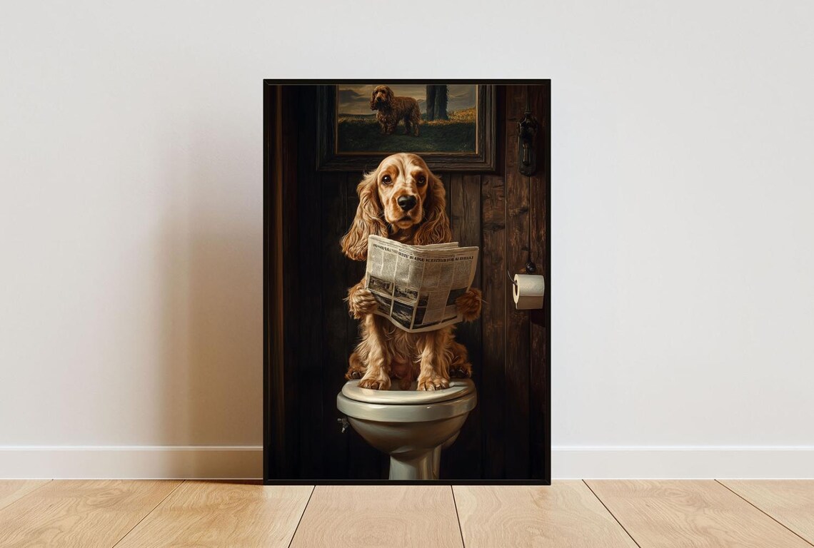 Cocker Spaniel On Toilet Bathroom Art Print