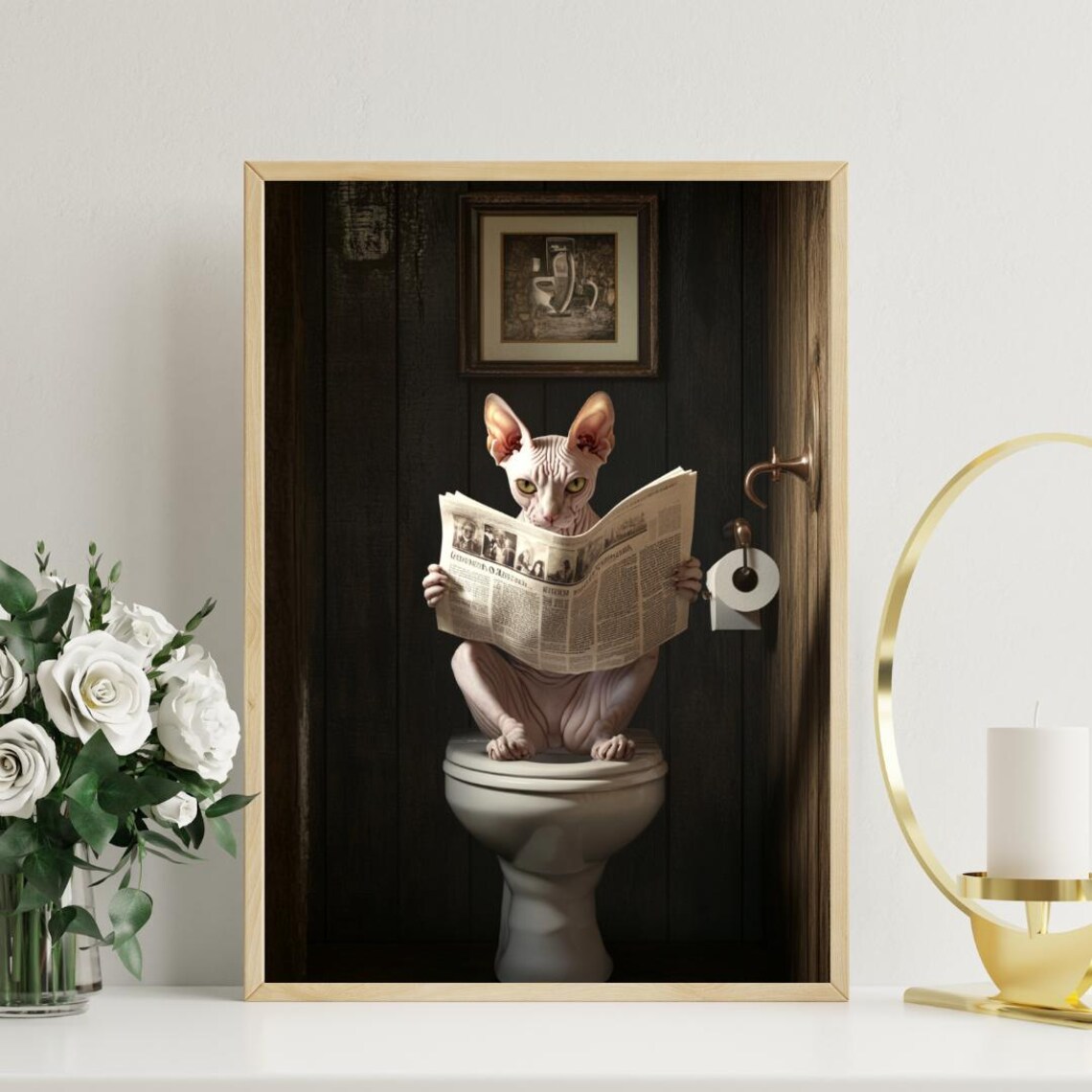 Sphynx On Toilet Bathroom Cat Poster Art Print - Image 3
