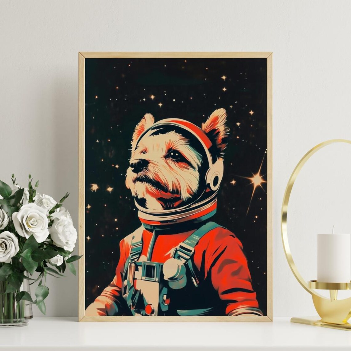 Yorkshire Terrier Astronaut Retro Red Space Suit Tiny Hero Portrait Poster - Image 3