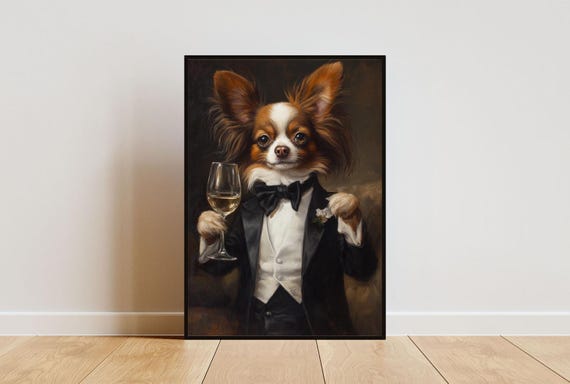 Papillon In Tuxedo Poster Pet Poster Papillon In Suit Print Dog Wall Art Papillon Portrait Dog Living Room Poster Funny Papillon Art