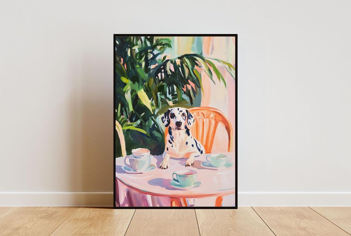 Retro Dalmatian Poster Dalmatian Oil Painting Vintage Dalmatian Poster Dog Dining Room Wall Art Retro Dog Poster Pet Poster Dalmatian