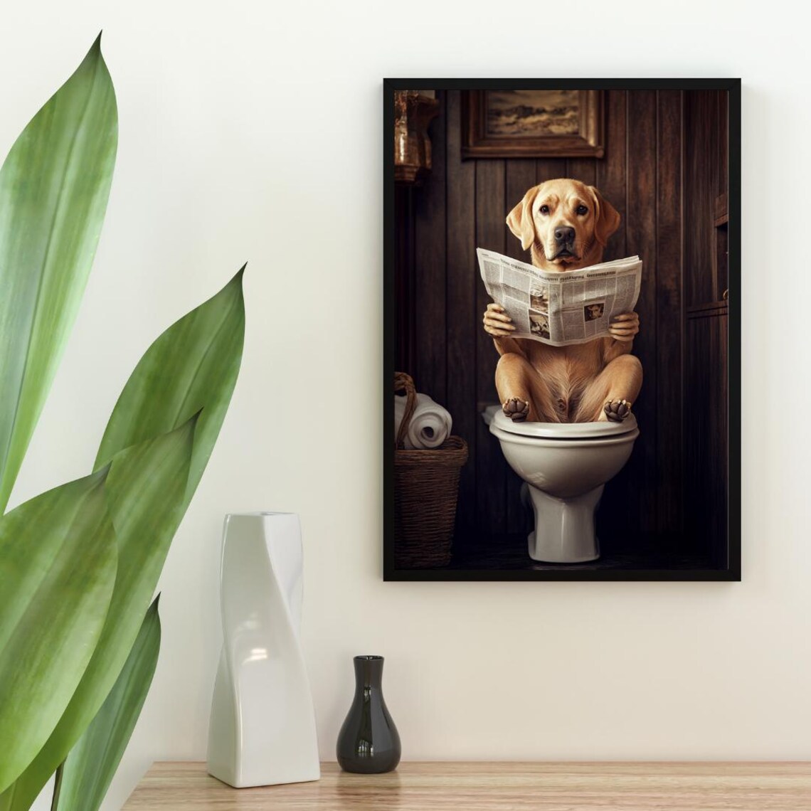Labrador Retriever On Toilet Funny Bathroom Reading Dog Poster - Image 2