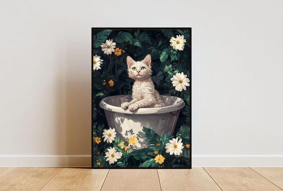 Devon Rex In Bathtub Poster Funny Cat Poster Devon Rex Bathroom Print Devon Rex Bath Poster Pet Poster Cat Bathroom Wall Art Funny Cat