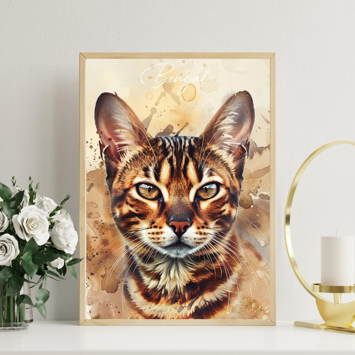 Bengal Cat Watercolor Portrait Wild Spotted Elegant Fine Art Poster - Image 3