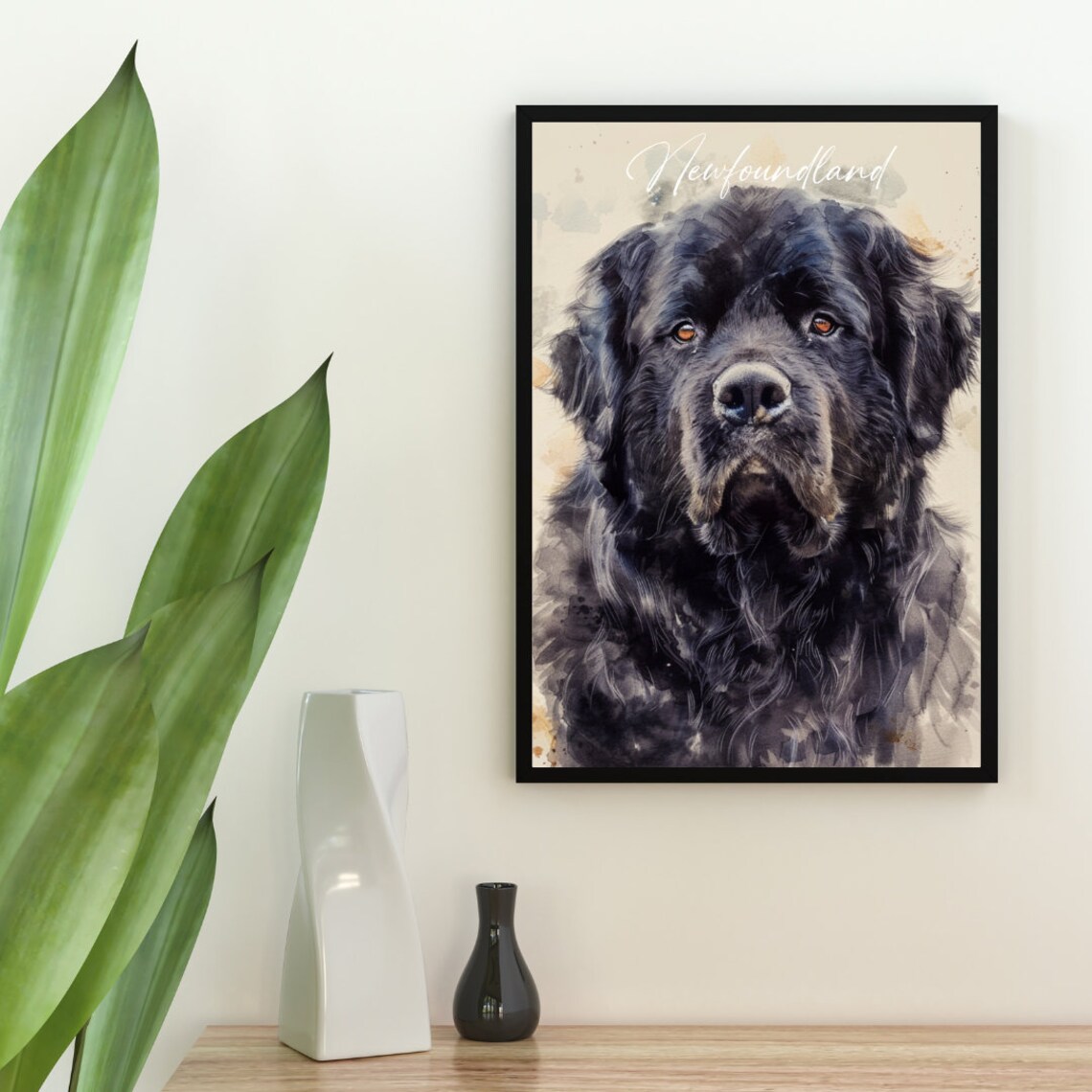 Newfoundland Dog Watercolor Portrait Giant Black Dog Art Poster - Image 2